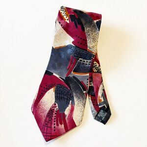 Contissima  Neck Tie 100% Silk Handmade In Italy Red Blue Tan Abstract